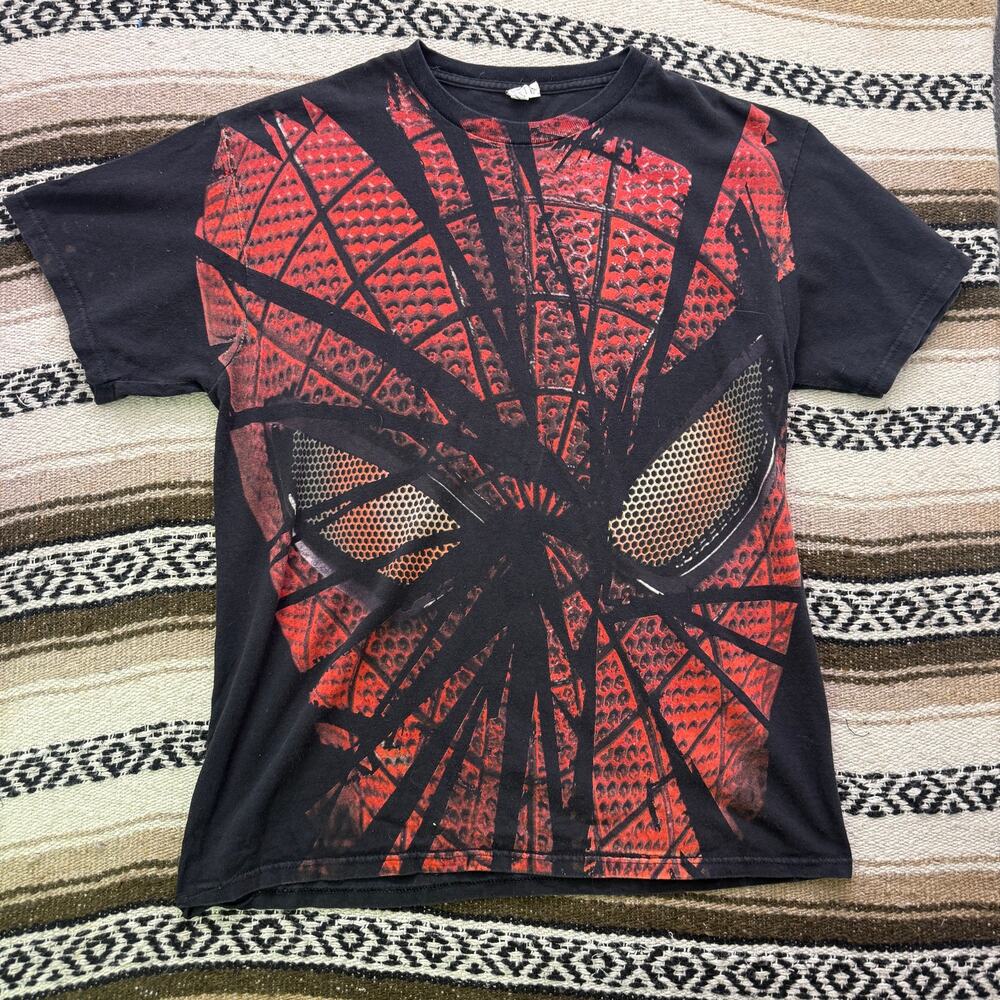Men's Vintage 2000's Amazing Spiderman Big Face Mask Black Red Shirt Sz Large